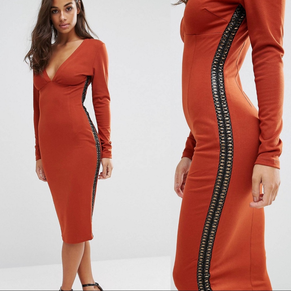 ASOS Burnt Orange Fitted Plunge Dress